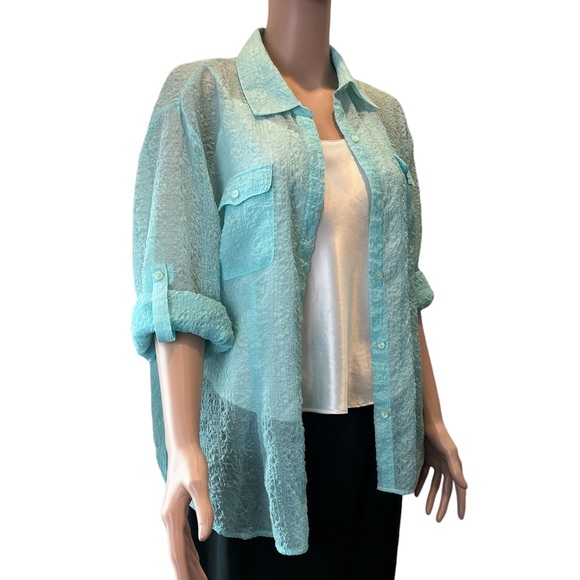 Evan-Picone Adjustable Sleeve Button Up, Mint |16 - Picture 2 of 16